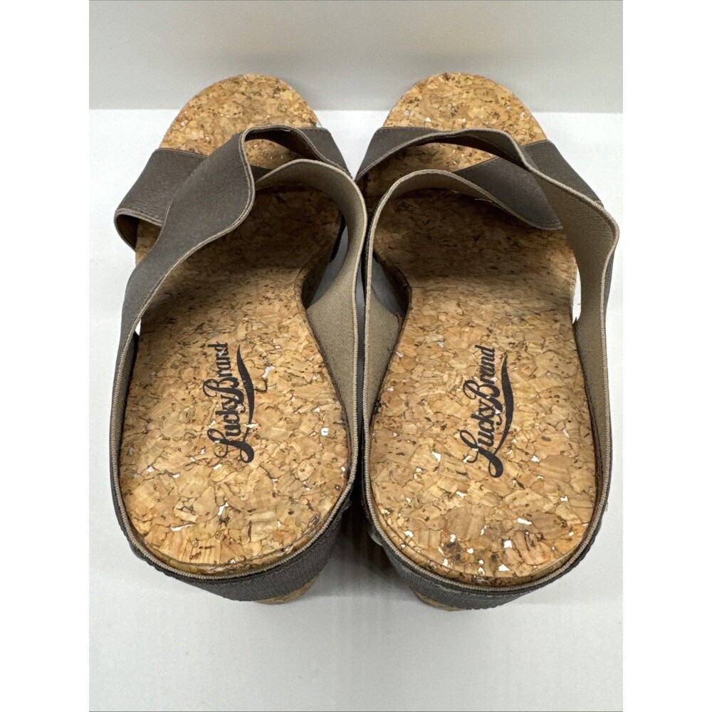 LUCKY BRAND brown metallic bronze stretch Wedge  platform cork sole Sandals 8 - Picture 7 of 11